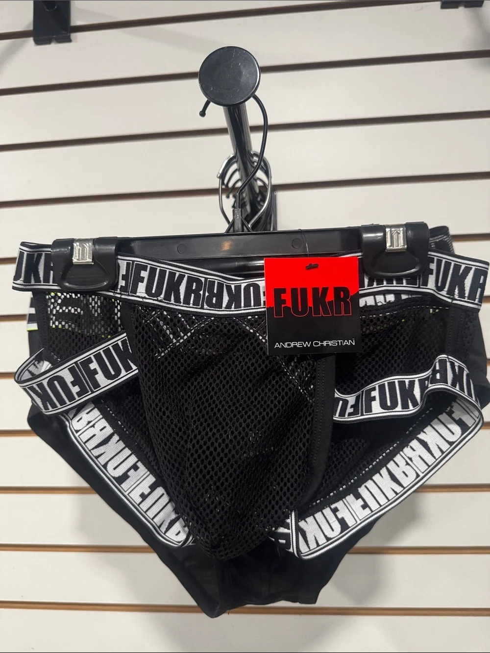 Andrew Christian FUKR Black Mesh Briefs with White Logo Waistband